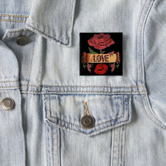 RAB Rockabilly Valentine Rose, Liebe & Lipstick Button (Beispiel)