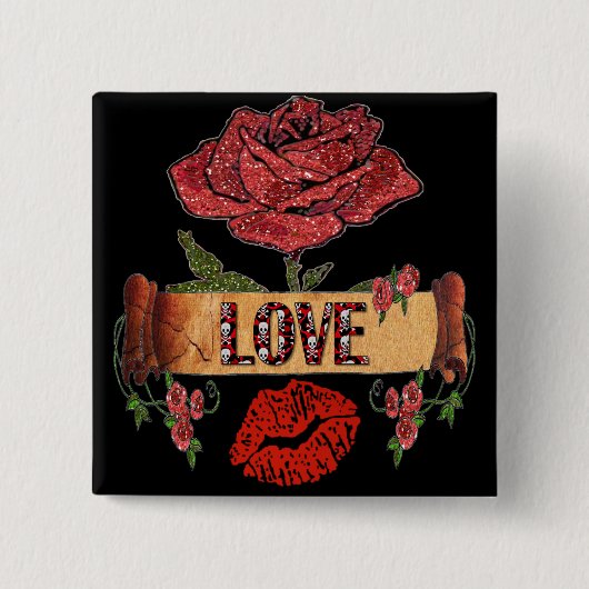 RAB Rockabilly Valentine Rose, Liebe & Lipstick Button (Vorderseite)