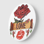 RAB Rockabilly Valentine Rose, Liebe & Lipstick Große Wanduhr (Winkel)