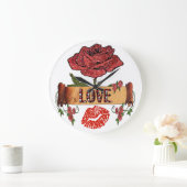 RAB Rockabilly Valentine Rose, Liebe & Lipstick Große Wanduhr (Zuhause)