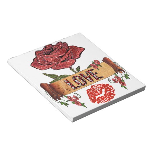 RAB Rockabilly Valentine Rose, Liebe & Lipstick Notizblock (angewinkelt)