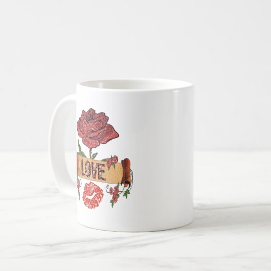 RAB Rockabilly Valentine Roses, Love & Lipstick Kaffeetasse (Vorderseite Links)