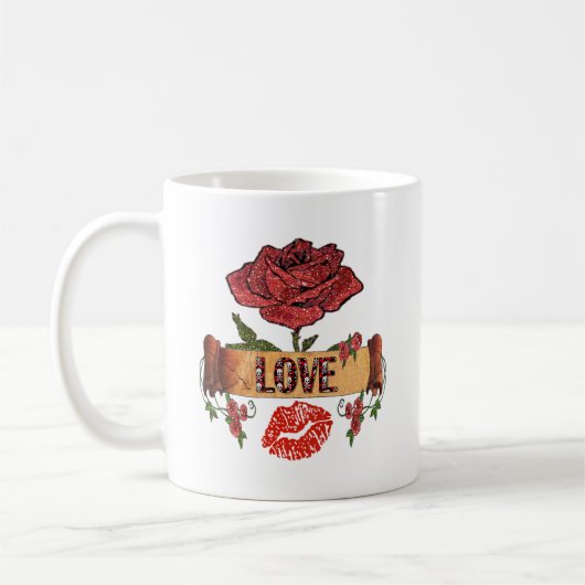 RAB Rockabilly Valentine Roses, Love & Lipstick Kaffeetasse (Links)