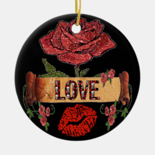 RAB Rockabilly Valentine Roses, Love & Lipstick Keramikornament