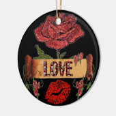RAB Rockabilly Valentine Roses, Love & Lipstick Keramikornament (Links)
