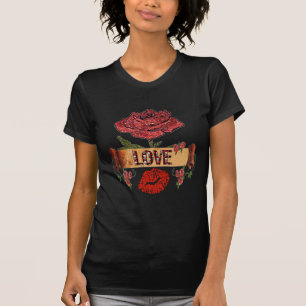 RAB Rockabilly Valentine Roses, Love & Lipstick T-Shirt