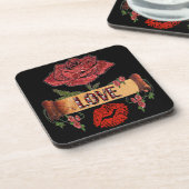 RAB Rockabilly Valentine Roses, Love & Lipstick Untersetzer (Linke Seite)