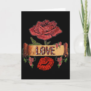 RAB Rockabilly Valentinsrosen, Liebe & Lippenstift Feiertagskarte