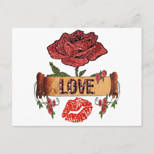 RAB Rockabilly Valentinsrosen, Liebe & Lippenstift Feiertagspostkarte