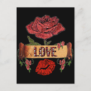 RAB Rockabilly Valentinsrosen, Liebe & Lippenstift Feiertagspostkarte