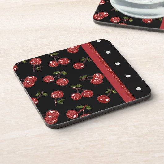 RAB Rockabilly Very Cherry Cherries Black Getränkeuntersetzer (Linke Seite)