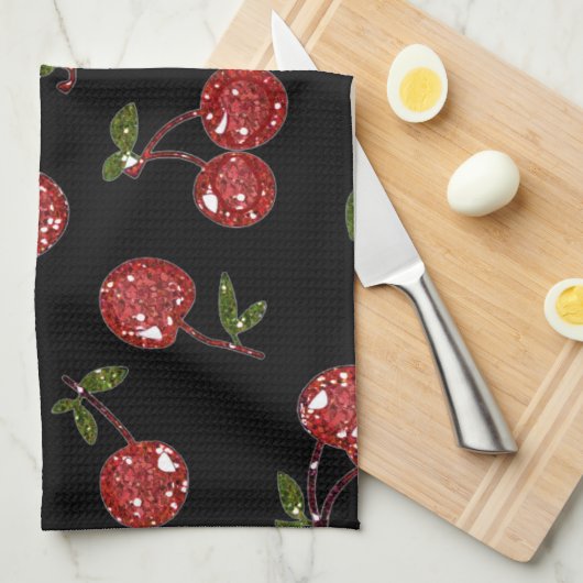 RAB Rockabilly Very Cherry Cherries Black Handtuch (Viertel Falte)