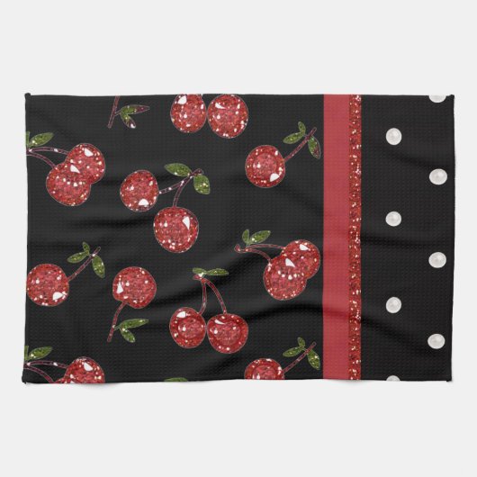 RAB Rockabilly Very Cherry Cherries Black Handtuch (Horizontal)