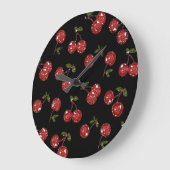 RAB Rockabilly Very Cherry Cherries On Black Große Wanduhr (Winkel)