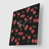 RAB Rockabilly Very Cherry Cherries On Black Quadratische Wanduhr (Winkel)