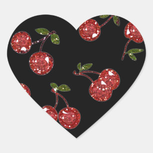 RAB Rockabilly Very Cherry Kirschen Auf Schwarz Herz-Aufkleber