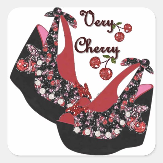 RAB Rockabilly Very Cherry Shoes Quadratischer Aufkleber (Vorderseite)