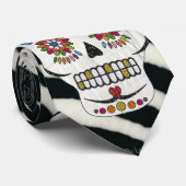 RAB Rockabilly Zebra Print Sugar Skulls Krawatte (Gerollt)