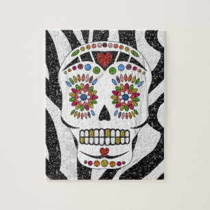 RAB Rockabilly Zucker-Schädel auf Zebradruck Puzzle