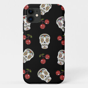 RAB Rockabilly Zucker Schädel Kirschen auf Schwarz Case-Mate iPhone Hülle