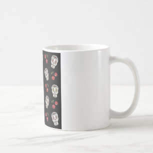 RAB Rockabilly Zucker Schädel Kirschen auf Schwarz Kaffeetasse