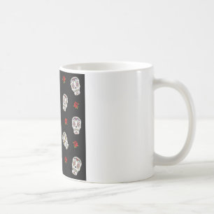 RAB Rockabilly Zucker Schädel Rosen auf Schwarz Kaffeetasse