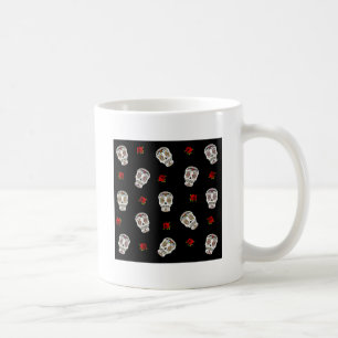 RAB Rockabilly Zucker Schädel Rosen auf Schwarz Kaffeetasse