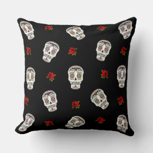 RAB Rockabilly Zucker Schädel Rosen auf Schwarz Kissen