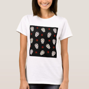RAB Rockabilly Zucker Schädel Rosen auf Schwarz T-Shirt
