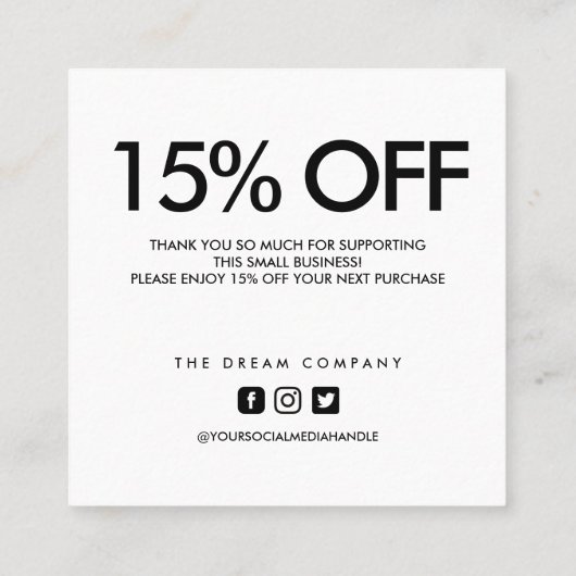 Rabatt auf die Goldherzkalligraphie Vielen Dank Quadratische Visitenkarte (Rückseite)