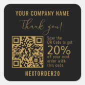 Rabatt Gutschein QR Code Business Gold Vielen Dank Quadratischer Aufkleber (Vorderseite)