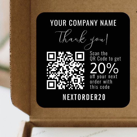 Rabattcoupon QR Code Business Black Vielen Dank Quadratischer Aufkleber