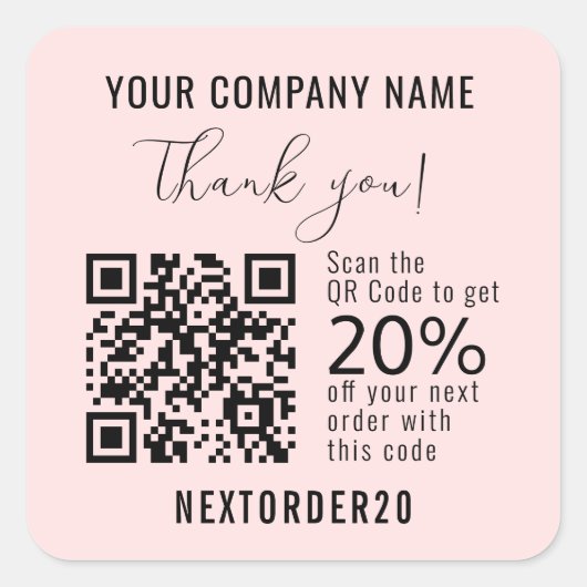 Rabattcoupon QR Code Business Pink Vielen Dank Quadratischer Aufkleber (Vorderseite)