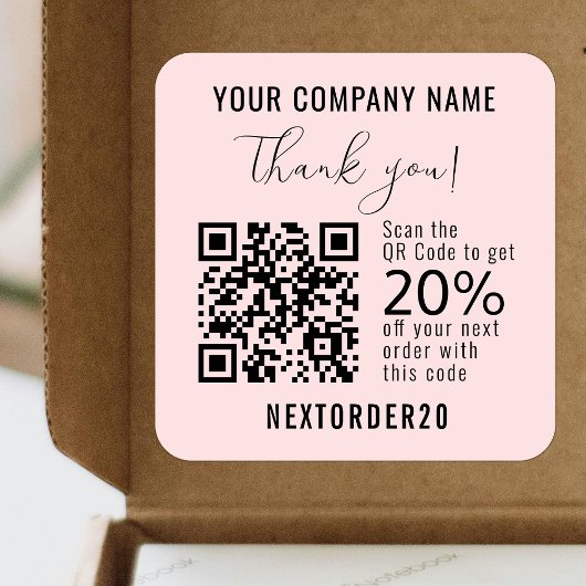 Rabattcoupon QR Code Business Pink Vielen Dank Quadratischer Aufkleber