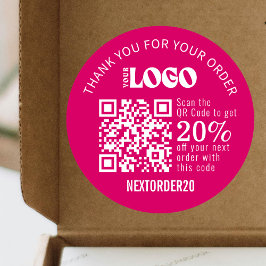Rabattcoupon QR Code Firmenlogo Hot Pink Runder Aufkleber