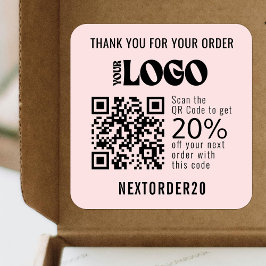 Rabattcoupon QR Code Firmenlogo Rosa Quadratischer Aufkleber