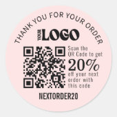 Rabattcoupon QR Code Firmenlogo Rosa Runder Aufkleber (Vorderseite)