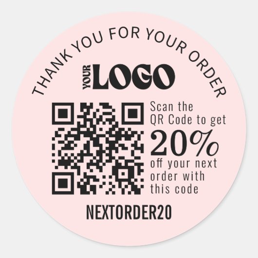 Rabattcoupon QR Code Firmenlogo Rosa Runder Aufkleber (Vorderseite)
