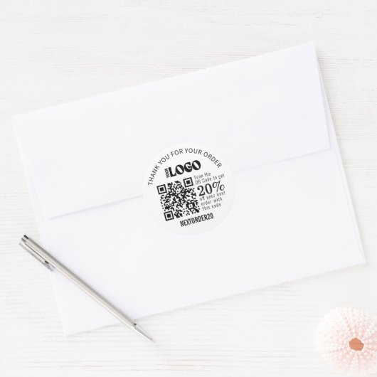 Rabattcoupon QR Code Firmenlogo Weiß Runder Aufkleber (Umschlag)