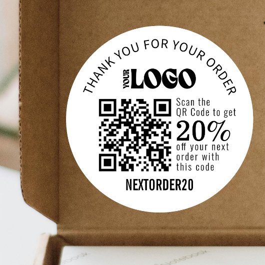 Rabattcoupon QR Code Firmenlogo Weiß Runder Aufkleber