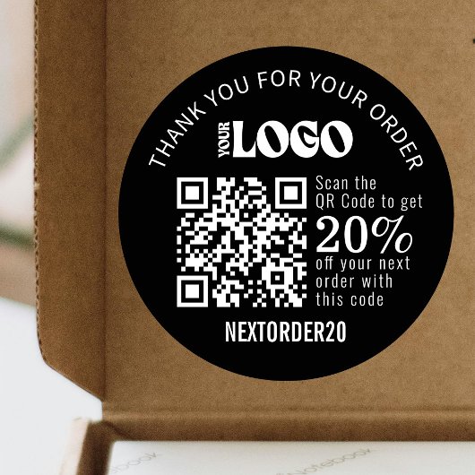 Rabattcoupon QR Code Geschäftslogo Black Runder Aufkleber