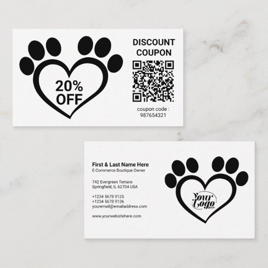 Rabattcoupon QR Code Pet Paw Visitenkarte (Vorne/Hinten)