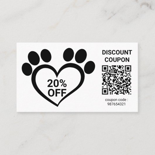 Rabattcoupon QR Code Pet Paw Visitenkarte (Vorderseite)