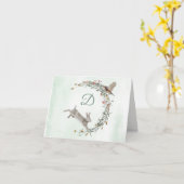 Rabbit and Bird Monogram Wreath Karte (Gelbe Blume)