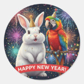 Rabbit and Parrot New Year Sticker (Vorderseite)