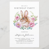 Rabbit and Pink Flowers Birthday Party Invitation (Vorderseite)