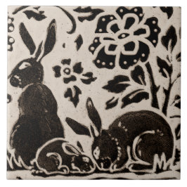 Rabbit Batik Stoneware Woodland Animal Tan Brown Fliese