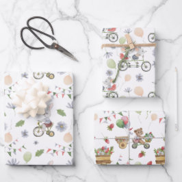 Rabbit Bear And Mouse On A Bike With Balloons Geschenkpapier Set