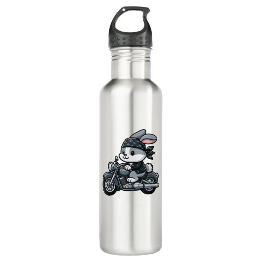 Rabbit Biker Pet Funny Motorrad Edelstahlflasche (Vorderseite)
