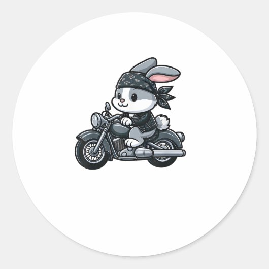 Rabbit Biker Pet Funny Motorrad Runder Aufkleber (Vorderseite)